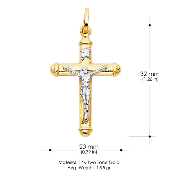 14K Gold Jesus Crucifix Cross Religious Charm Pendant with 1.2mm Box Chain Necklace