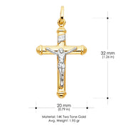 14K Gold Crucifix Cross Pendant with 2.3mm Figaro 3+1 Chain