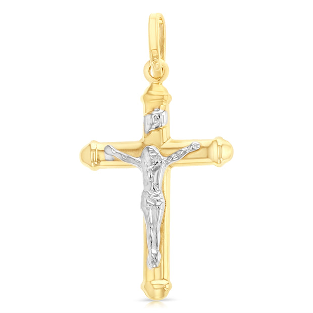 14K Gold Crucifix Cross Pendant with 1.2mm Singapore Chain