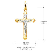 14K Gold Crucifix Cross Pendant with 2mm Figaro 3+1 Chain