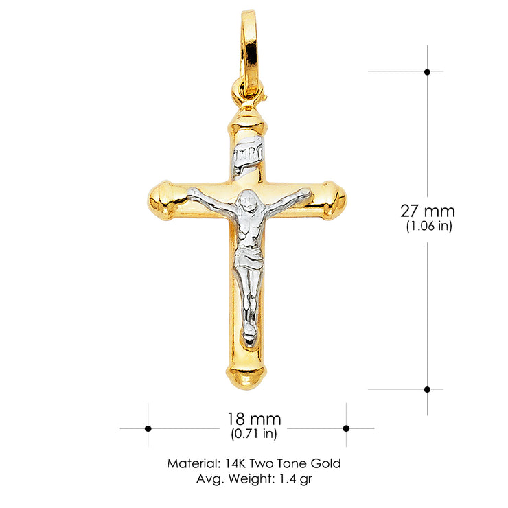 14K Gold Crucifix Cross Pendant with 2mm Figaro 3+1 Chain