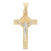 14K Gold Crucifix Cross Pendant with 1.7mm Flat Open Wheat Chain