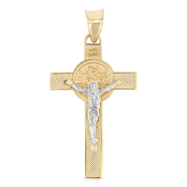 14K Gold Jesus Crucifix Cross Religious Charm Pendant with 0.8mm Box Chain Necklace