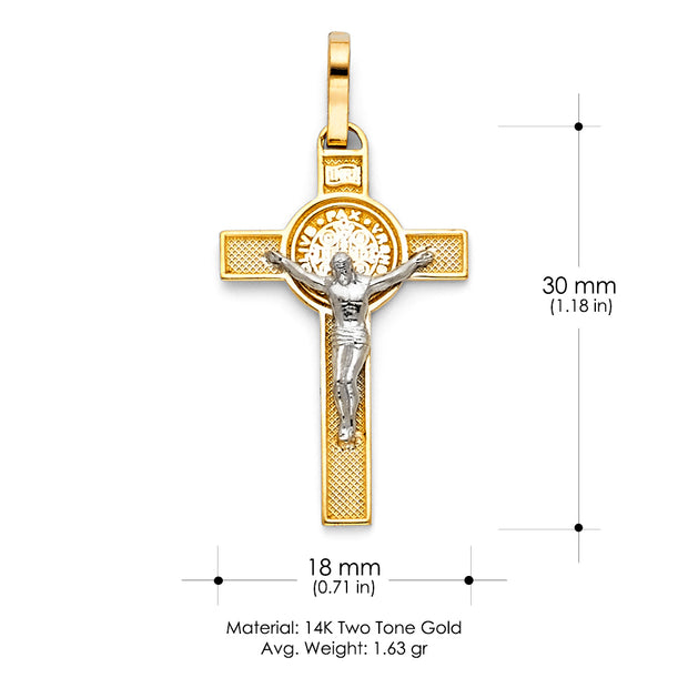 14K Gold Crucifix Cross Pendant with 1.7mm Flat Open Wheat Chain