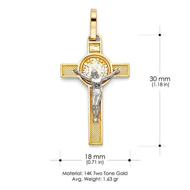 14K Gold Crucifix Cross Pendant with 1.2mm Singapore Chain