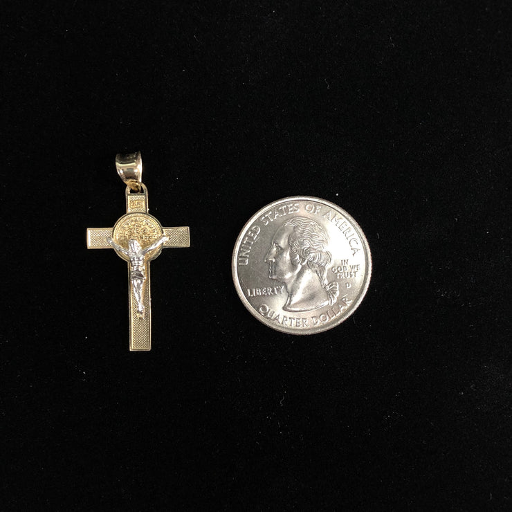 14K Gold Crucifix Cross Pendant with 1.7mm Flat Open Wheat Chain