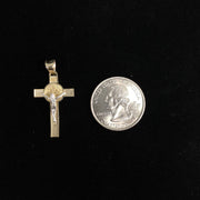 14K Gold Jesus Crucifix Cross Religious Charm Pendant with 0.8mm Box Chain Necklace