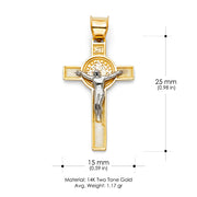 14K Gold Crucifix Cross Pendant with 2mm Figaro 3+1 Chain