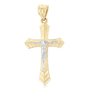 14K Gold Crucifix Cross Pendant with 2mm Figaro 3+1 Chain