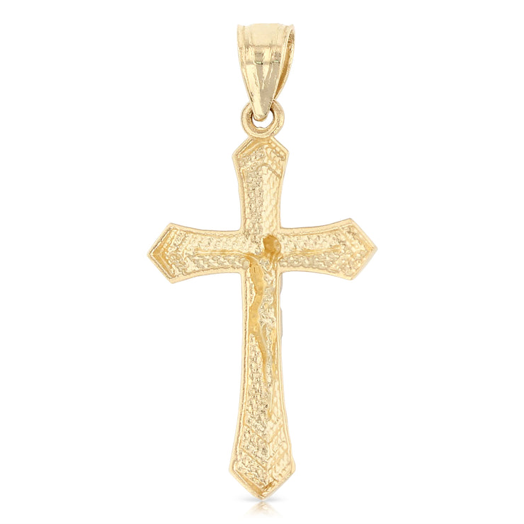 14K Gold Jesus Crucifix Cross Charm Pendant with 0.9mm Wheat Chain Necklace