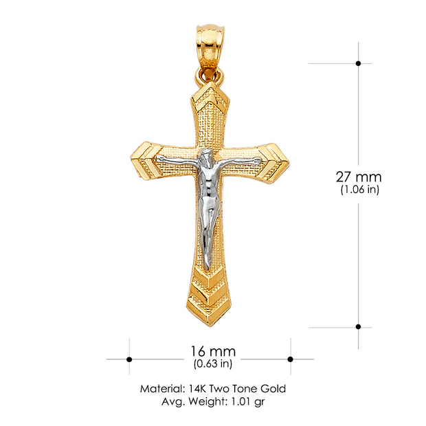 14K Gold Crucifix Cross Pendant with 1.5mm Flat Open Wheat Chain