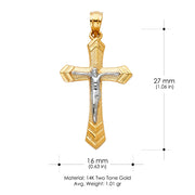 14K Gold Crucifix Cross Pendant with 2mm Figaro 3+1 Chain