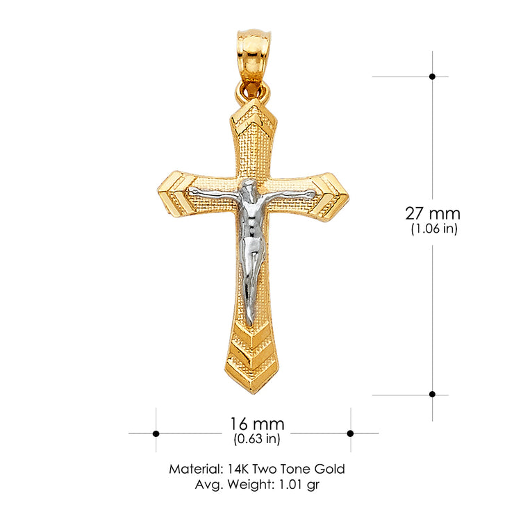 14K Gold Crucifix Cross Pendant with 2mm Figaro 3+1 Chain