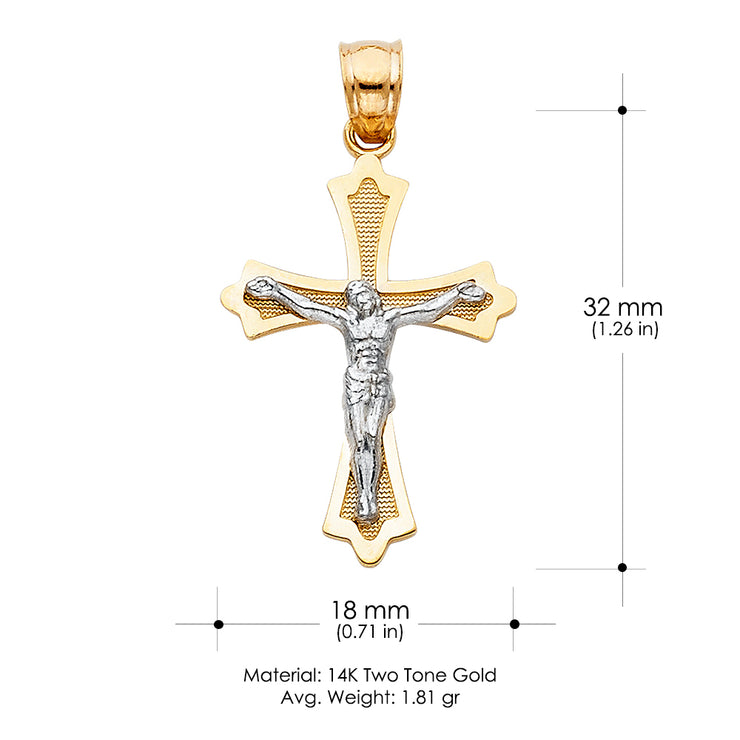 14K Gold Crucifix Cross Pendant with 1.2mm Singapore Chain