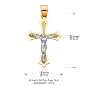 14K Gold Jesus Crucifix Cross Religious Charm Pendant with 1.2mm Box Chain Necklace