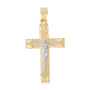 14K Gold Jesus Crucifix Cross Charm Pendant with 0.9mm Wheat Chain Necklace