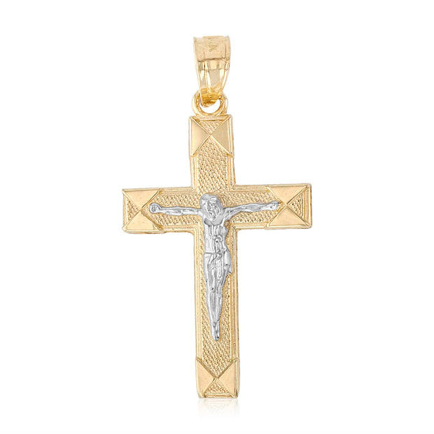 14K Gold Jesus Crucifix Cross Charm Pendant with 0.9mm Wheat Chain Necklace