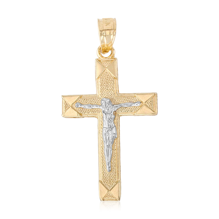 14K Gold Crucifix Cross Pendant with 1.2mm Singapore Chain