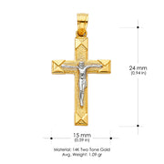 14K Gold Crucifix Cross Pendant with 1.5mm Flat Open Wheat Chain