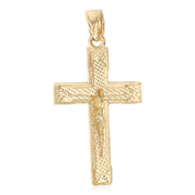 14K Gold Crucifix Cross Pendant with 1.5mm Flat Open Wheat Chain