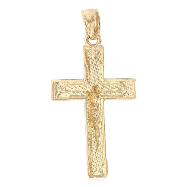 14K Gold Crucifix Cross Pendant with 2.3mm Figaro 3+1 Chain