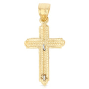 14K Gold Jesus Crucifix Cross Charm Pendant with 0.9mm Wheat Chain Necklace