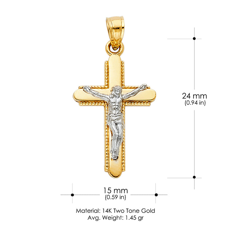 14K Gold Crucifix Cross Pendant with 1.2mm Singapore Chain