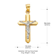 14K Gold Jesus Crucifix Cross Charm Pendant with 0.9mm Wheat Chain Necklace