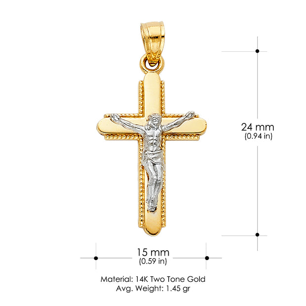 14K Gold Crucifix Cross Pendant with 2.3mm Figaro 3+1 Chain