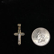 14K Gold Crucifix Cross Pendant with 1.5mm Flat Open Wheat Chain