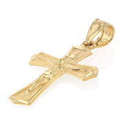 14K Gold Crucifix Cross Pendant with 1.5mm Flat Open Wheat Chain