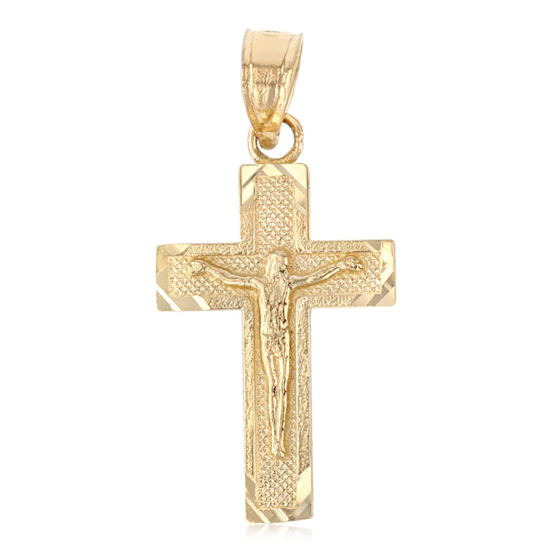 14K Gold Crucifix Cross Pendant with 1.2mm Singapore Chain