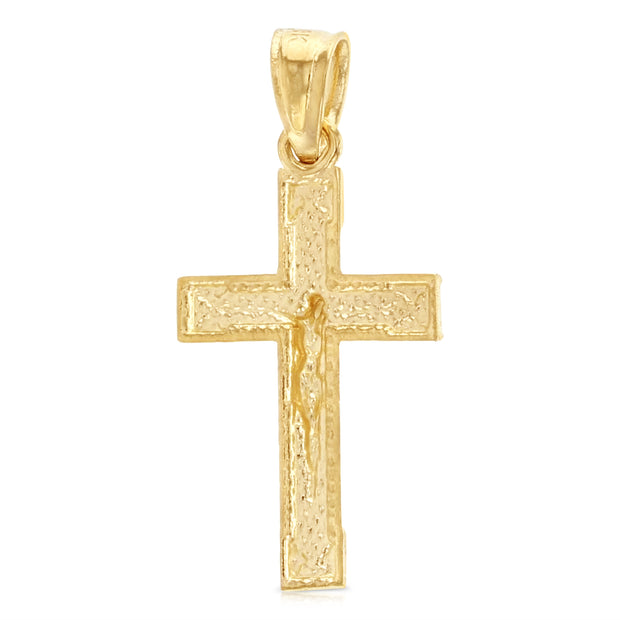 14K Gold Jesus Crucifix Cross Religious Charm Pendant with 0.8mm Box Chain Necklace