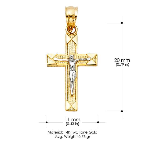 14K Gold Crucifix Cross Pendant with 1.5mm Flat Open Wheat Chain