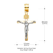 14K Gold Jesus Crucifix Cross Charm Pendant with 0.9mm Wheat Chain Necklace