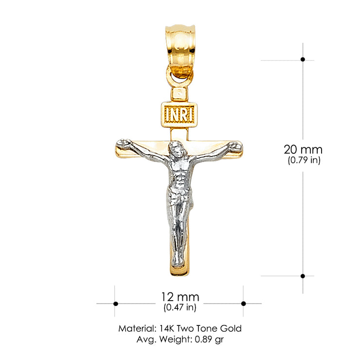 14K Gold Jesus Crucifix Cross Charm Pendant with 0.9mm Wheat Chain Necklace