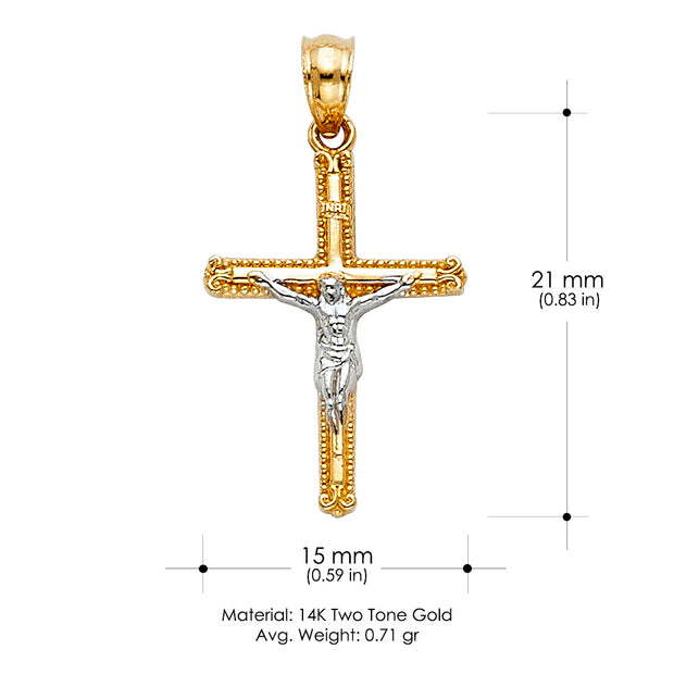 14K Gold Jesus Crucifix Cross Charm Pendant with 0.9mm Wheat Chain Necklace