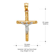 14K Gold Crucifix Cross Pendant with 2.3mm Figaro 3+1 Chain