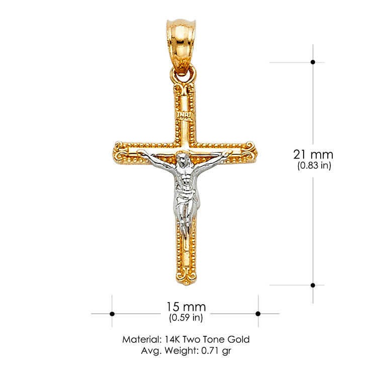 14K Gold Jesus Crucifix Cross Religious Charm Pendant with 0.8mm Box Chain Necklace