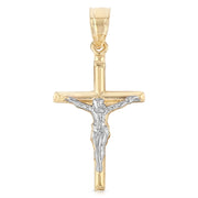 14K Gold Crucifix Cross Pendant with 1.2mm Flat Open Wheat Chain