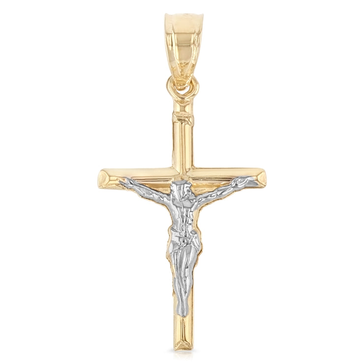 14K Gold Jesus Crucifix Cross Charm Pendant with 0.9mm Wheat Chain Necklace