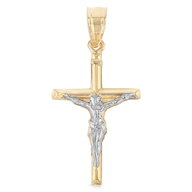 14K Gold Jesus Crucifix Cross Religious Charm Pendant with 0.8mm Box Chain Necklace