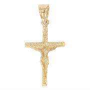 14K Gold Jesus Crucifix Cross Charm Pendant with 0.9mm Wheat Chain Necklace