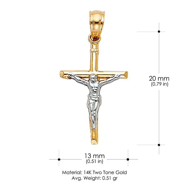 14K Gold Jesus Crucifix Cross Religious Charm Pendant with 0.8mm Box Chain Necklace