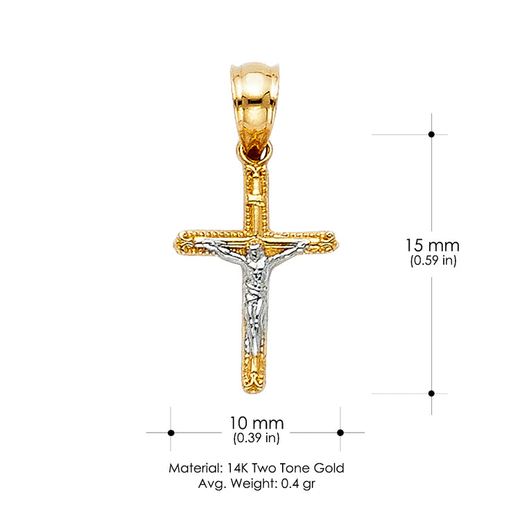 14K Gold Jesus Crucifix Cross Charm Pendant with 0.9mm Wheat Chain Necklace