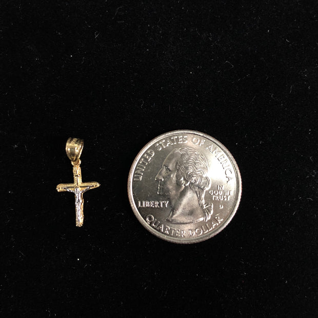 14K Gold Jesus Crucifix Cross Religious Charm Pendant with 0.6mm Box Chain Necklace