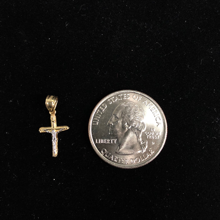 14K Gold Jesus Crucifix Cross Charm Pendant with 0.9mm Wheat Chain Necklace