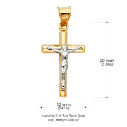 14K Gold Crucifix Cross Pendant with 1.5mm Flat Open Wheat Chain