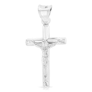 14K Gold Crucifix Cross Pendant with 1.3mm Flat Open Wheat Chain