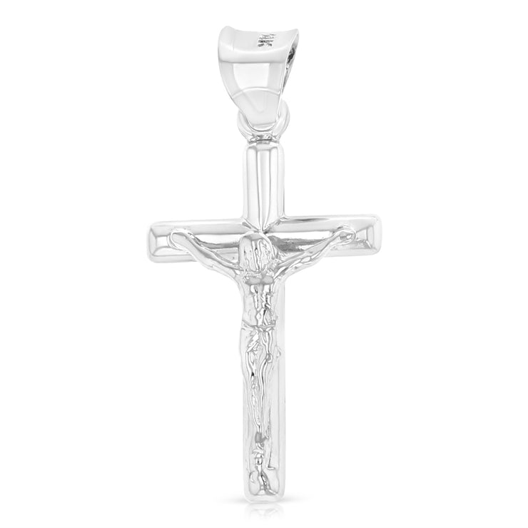 14K Gold Crucifix Cross Pendant with 1.3mm Flat Open Wheat Chain